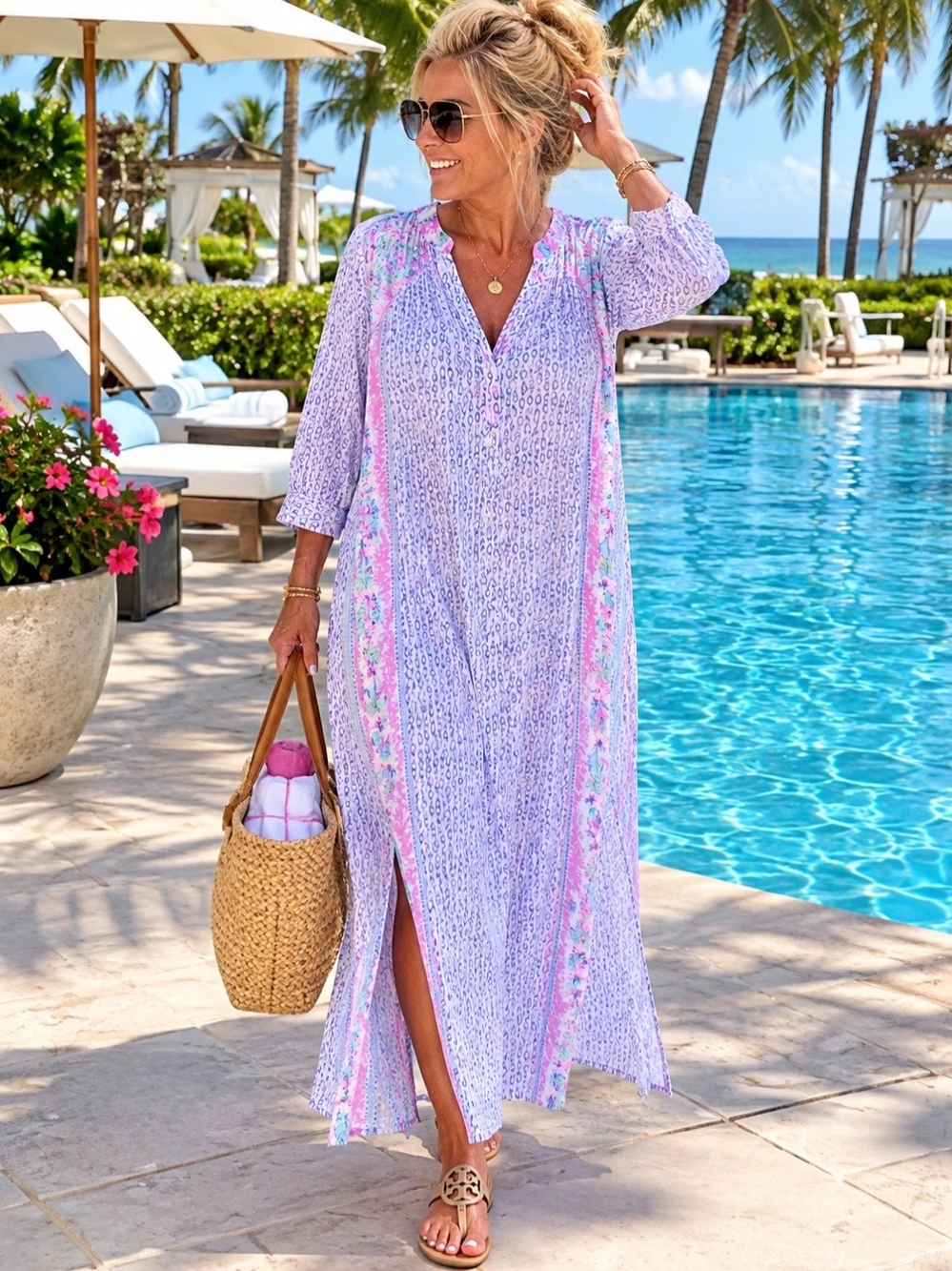 Lilly Pulitzer Light Purple & Pink  Jain Cover-Up Caftan. Oh Barraccuda. Size XL
